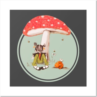 Girl Reading Under Mushroom - Circle Version Posters and Art